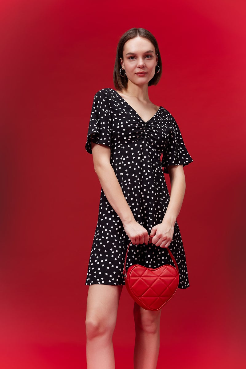 DeFacto Black Woman V-Neck Floral Mini Dress Casual - Image 3